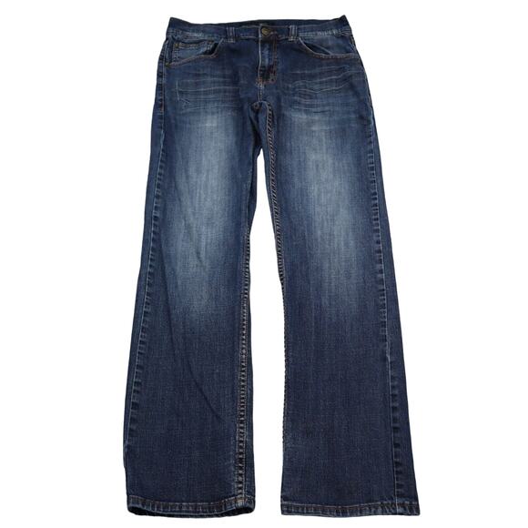 RS Pants Mens 32 Blue New York Slim Straight Mid Rise Zip Dark Wash Denim Jeans - Picture 1 of 16